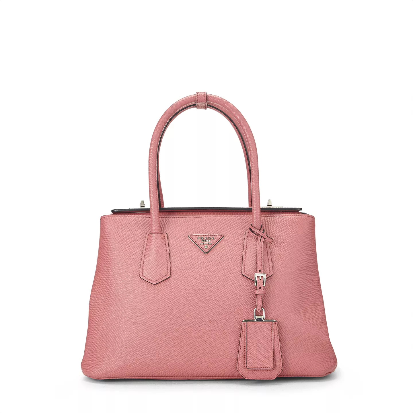 PRADA PINK SAFFIANO LEATHER TURNLOCK CUIR TOTE